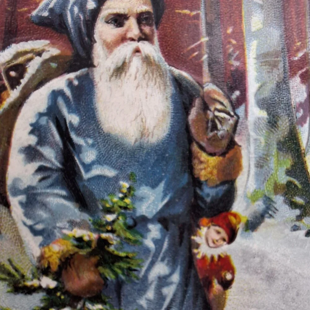 Antique German Santa Claus Christmas Postcard Blue Coat Merry Early 1900 Holiday